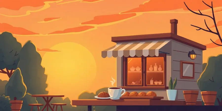 Tiny Café — Run a cozy little café at sunset.